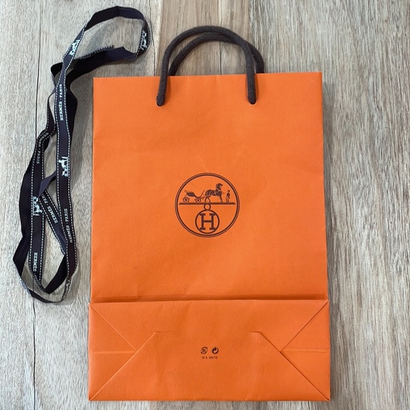 Hermes shopping bag and Brown Hermes Grosgrain Ribbon - Picture 2 of 12